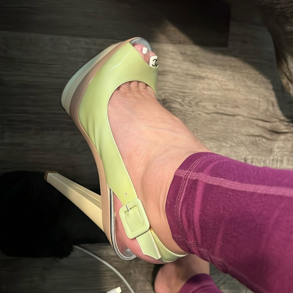 Louboutin sling back platform heel